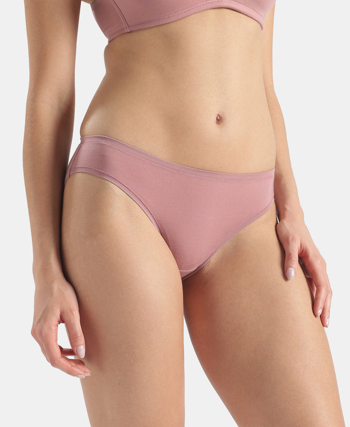 Medium Coverage Tencel Lyocell Elastane Stretch Mid Waist Bikini With Concealed Waistband and StayFresh Treatment - Nostalgia Rose