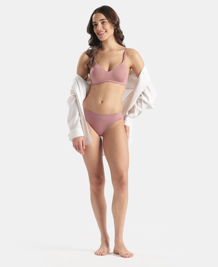 Medium Coverage Tencel Lyocell Elastane Stretch Mid Waist Bikini With Concealed Waistband and StayFresh Treatment - Nostalgia Rose