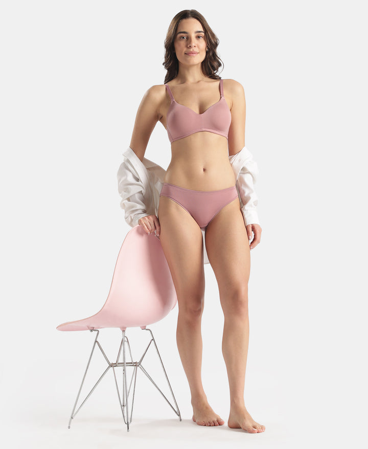 Medium Coverage Tencel Lyocell Elastane Stretch Mid Waist Bikini With Concealed Waistband and StayFresh Treatment - Nostalgia Rose