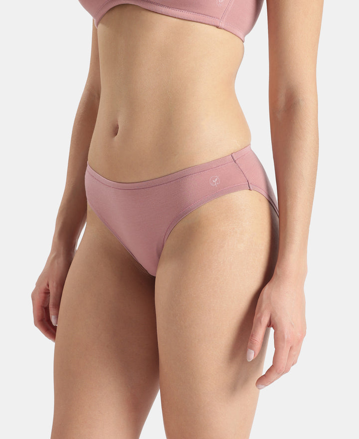 Medium Coverage Tencel Lyocell Elastane Stretch Mid Waist Bikini With Concealed Waistband and StayFresh Treatment - Nostalgia Rose