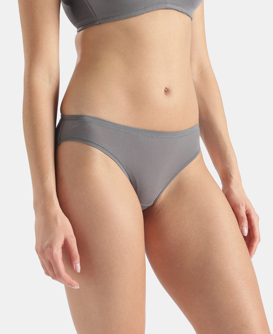 Medium Coverage Tencel Lyocell Elastane Stretch Mid Waist Bikini With Concealed Waistband and StayFresh Treatment - Quiet Shade