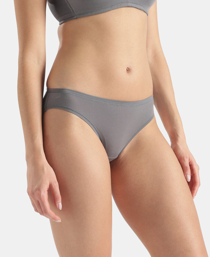 Medium Coverage Tencel Lyocell Elastane Stretch Mid Waist Bikini With Concealed Waistband and StayFresh Treatment - Quiet Shade