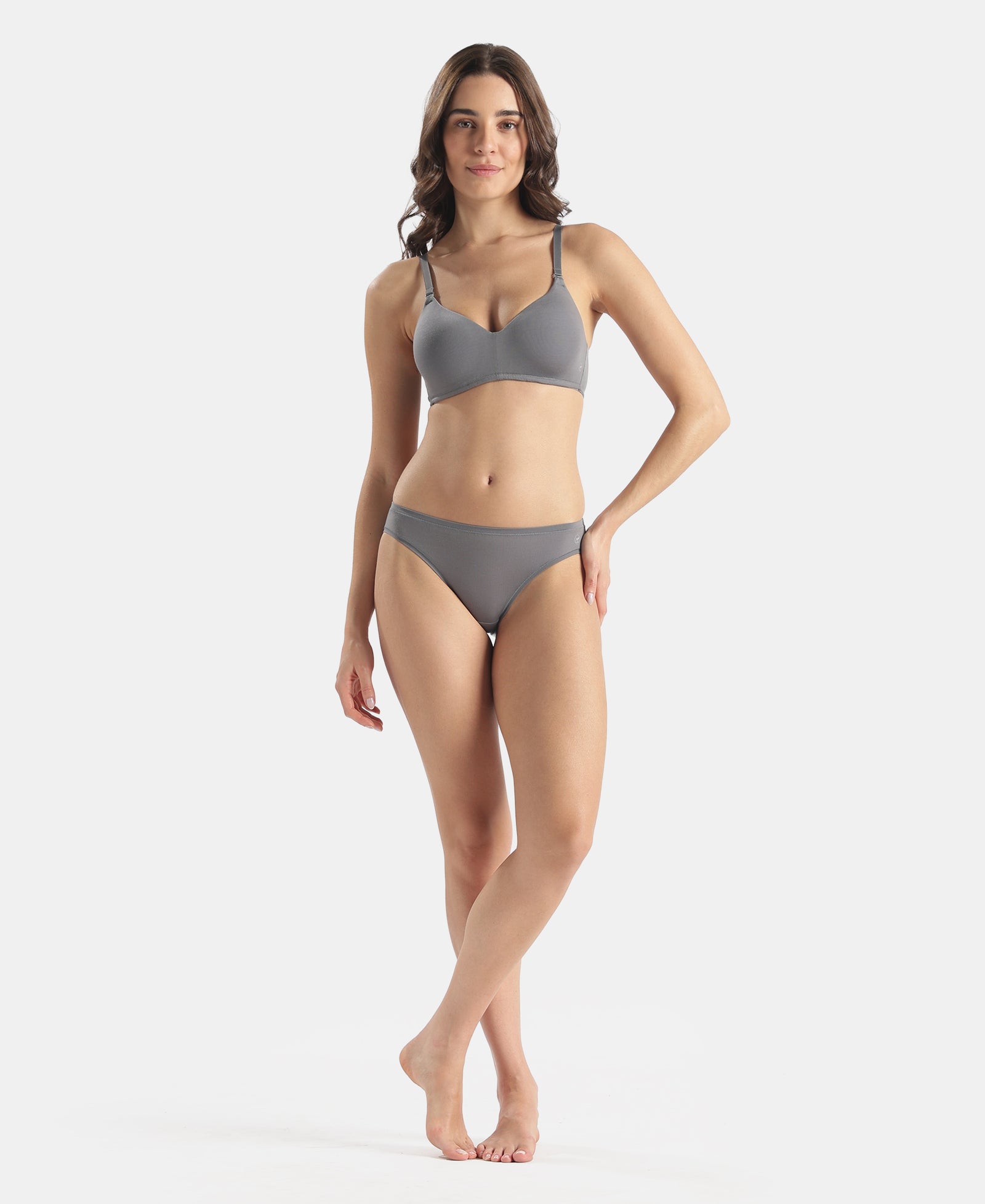Medium Coverage Tencel Lyocell Elastane Stretch Mid Waist Bikini With Concealed Waistband and StayFresh Treatment - Quiet Shade