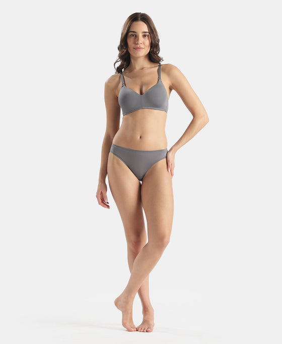 Medium Coverage Tencel Lyocell Elastane Stretch Mid Waist Bikini With Concealed Waistband and StayFresh Treatment - Quiet Shade