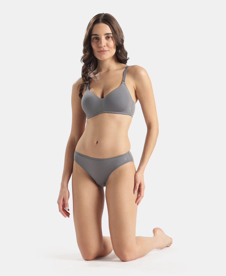 Medium Coverage Tencel Lyocell Elastane Stretch Mid Waist Bikini With Concealed Waistband and StayFresh Treatment - Quiet Shade