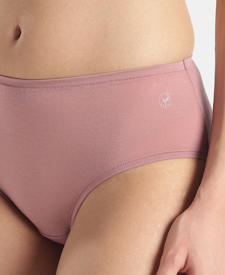 High Coverage Tencel Lyocell Elastane Stretch High Waist Hipster With Concealed Waistband and StayFresh Treatment - Nostalgia Rose