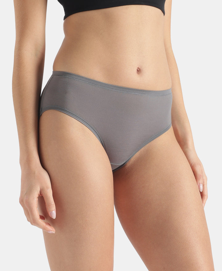 High Coverage Tencel Lyocell Elastane Stretch High Waist Hipster With Concealed Waistband and StayFresh Treatment - Quiet Shade