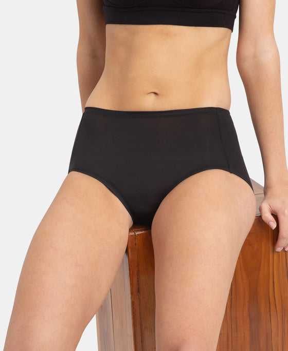 Full Coverage Tencel Lyocell Elastane Stretch Mid Waist Full Brief With Concealed Waistband and StayFresh Treatment - Black