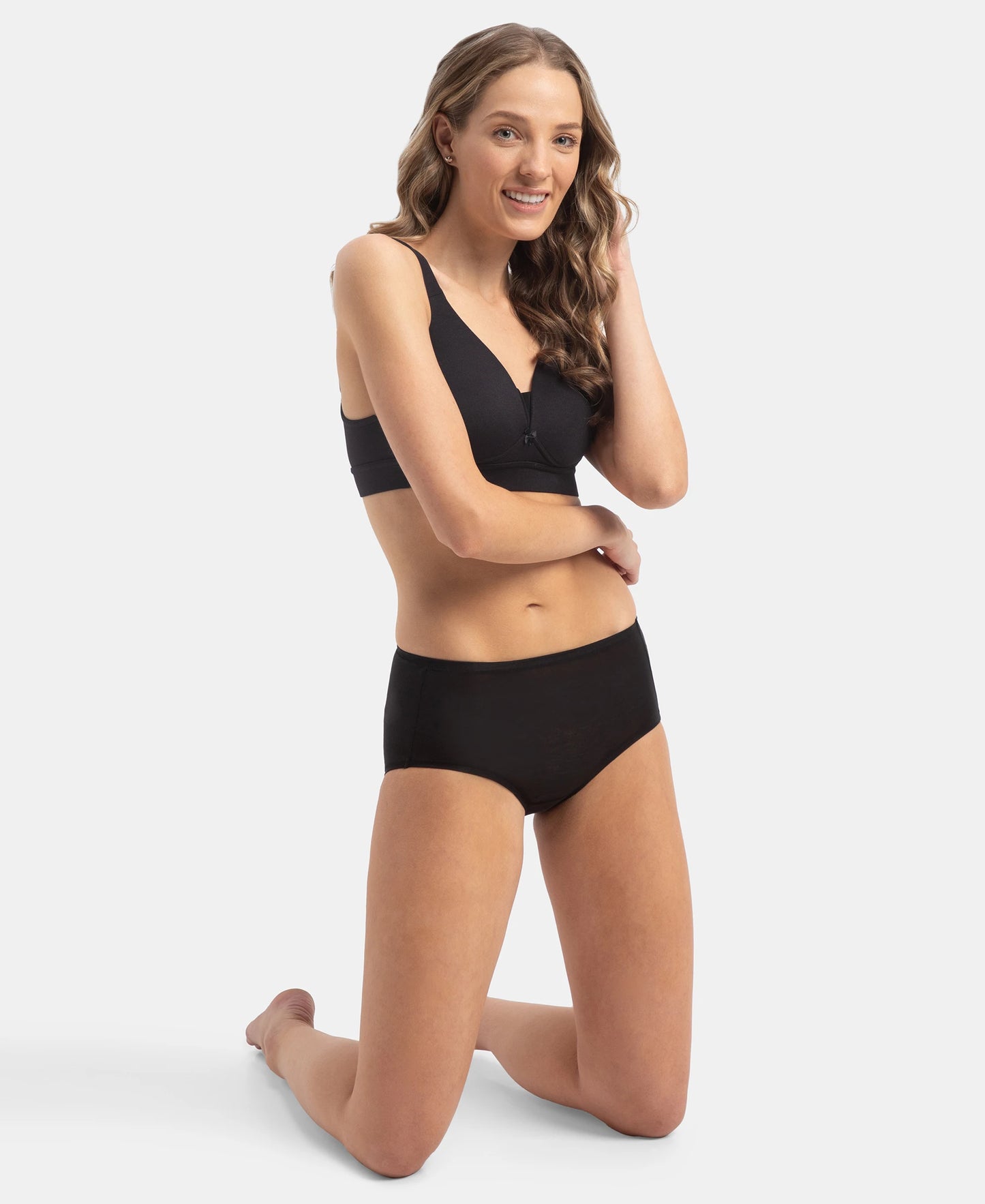 Full Coverage Tencel Lyocell Elastane Stretch Mid Waist Full Brief With Concealed Waistband and StayFresh Treatment - Black
