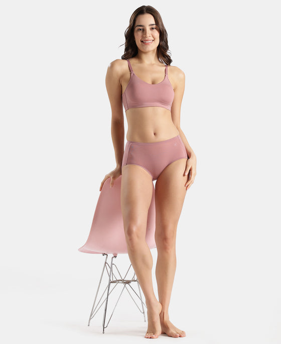 Full Coverage Tencel Lyocell Elastane Stretch Mid Waist Full Brief With Concealed Waistband and StayFresh Treatment - Nostalgia Rose