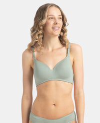 Wirefree Padded Tencel Lyocell Elastane Stretch Full Coverage Multiway T-Shirt Bra with Adjustable Straps - Iceberg Green
