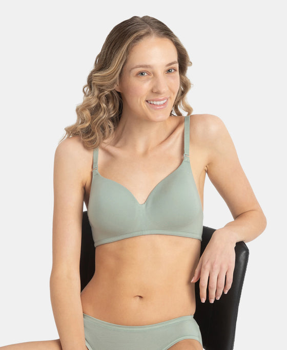 Wirefree Padded Tencel Lyocell Elastane Stretch Full Coverage Multiway T-Shirt Bra with Adjustable Straps - Iceberg Green