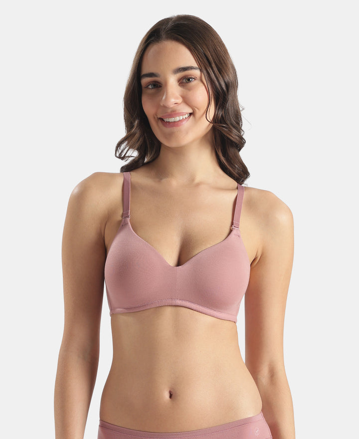 Wirefree Padded Tencel Lyocell Elastane Stretch Full Coverage Multiway TShirt Bra with Adjustable Straps - Nostalgia Rose
