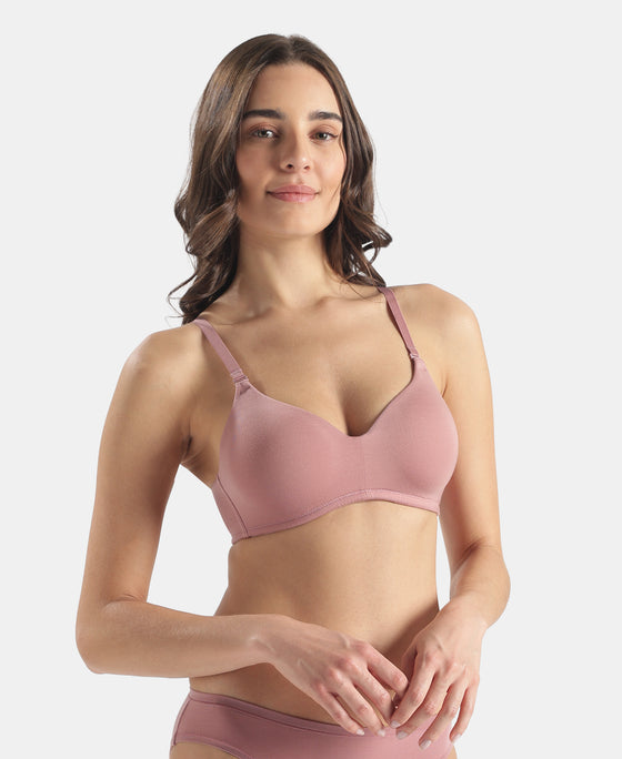 Wirefree Padded Tencel Lyocell Elastane Stretch Full Coverage Multiway TShirt Bra with Adjustable Straps - Nostalgia Rose