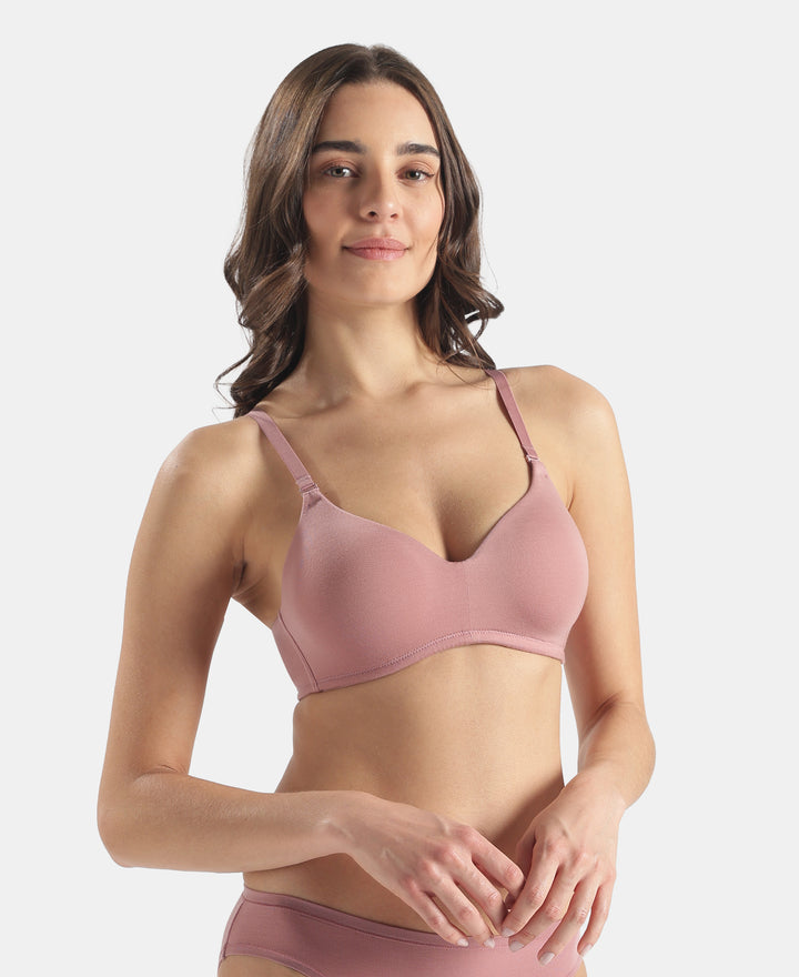 Wirefree Padded Tencel Lyocell Elastane Stretch Full Coverage Multiway TShirt Bra with Adjustable Straps - Nostalgia Rose