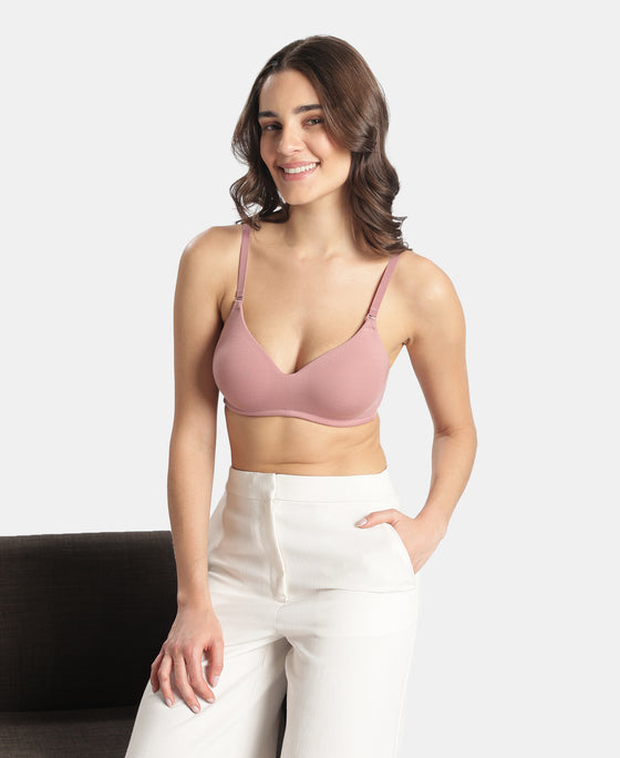 Wirefree Padded Tencel Lyocell Elastane Stretch Full Coverage Multiway TShirt Bra with Adjustable Straps - Nostalgia Rose