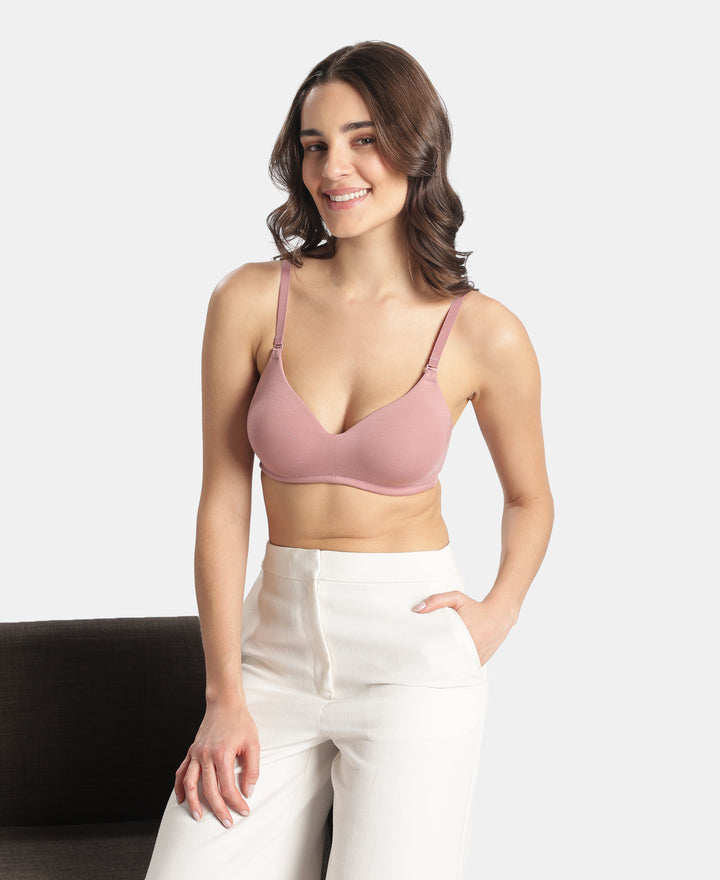 Wirefree Padded Tencel Lyocell Elastane Stretch Full Coverage Multiway TShirt Bra with Adjustable Straps - Nostalgia Rose