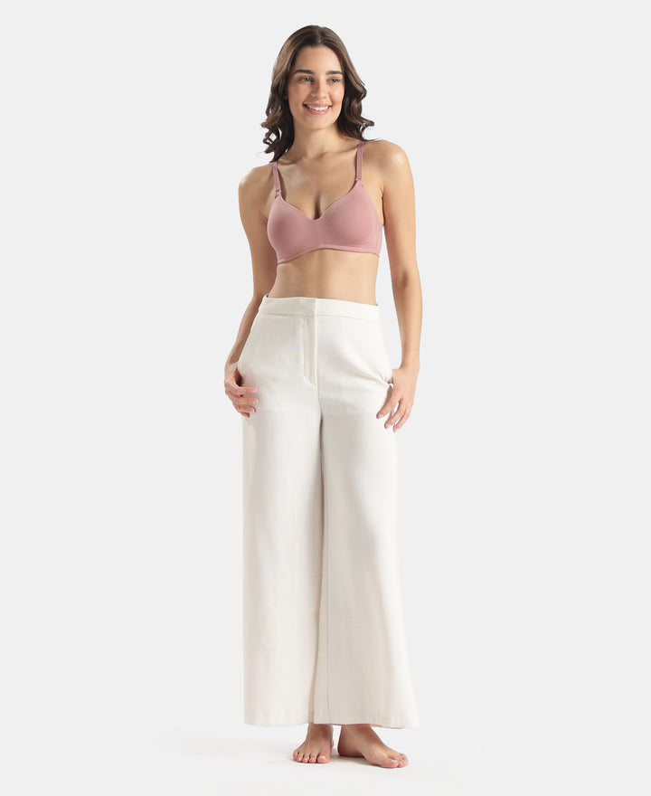Wirefree Padded Tencel Lyocell Elastane Stretch Full Coverage Multiway TShirt Bra with Adjustable Straps - Nostalgia Rose