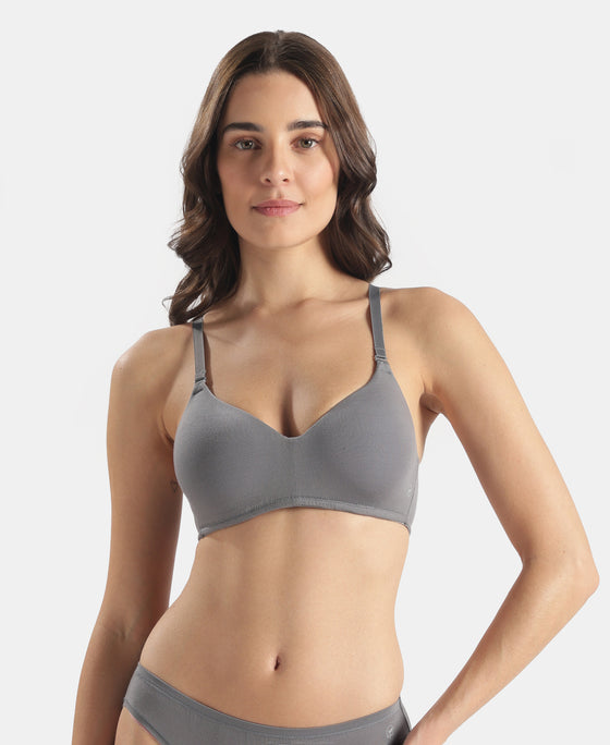 Wirefree Padded Tencel Lyocell Elastane Stretch Full Coverage Multiway TShirt Bra with Adjustable Straps - Quiet Shade