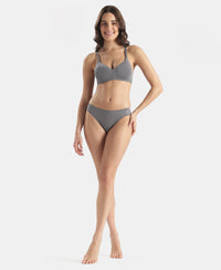 Wirefree Padded Tencel Lyocell Elastane Stretch Full Coverage Multiway TShirt Bra with Adjustable Straps - Quiet Shade
