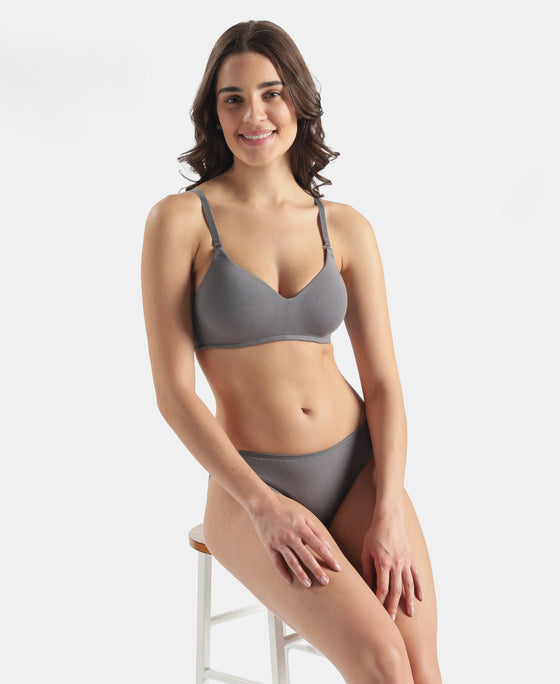 Wirefree Padded Tencel Lyocell Elastane Stretch Full Coverage Multiway TShirt Bra with Adjustable Straps - Quiet Shade