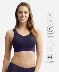 Wirefree Padded Tencel Lyocell Elastane Stretch Full Coverage Lounge Bra with Stay Fresh Properties and Removable Pads - Classic Navy