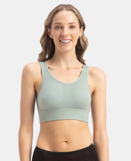 Wirefree Padded Tencel Lyocell Elastane Stretch Full Coverage Lounge Bra with Stay Fresh Properties and Removable Pads - Iceberg Green