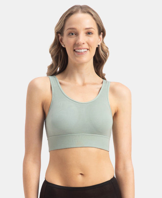 Wirefree Padded Tencel Lyocell Elastane Stretch Full Coverage Lounge Bra with Stay Fresh Properties and Removable Pads - Iceberg Green
