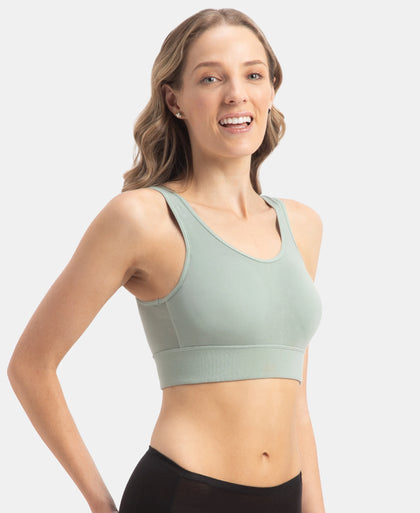 Wirefree Padded Tencel Lyocell Elastane Stretch Full Coverage Lounge Bra with Stay Fresh Properties and Removable Pads - Iceberg Green