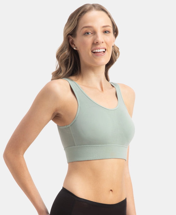 Wirefree Padded Tencel Lyocell Elastane Stretch Full Coverage Lounge Bra with Stay Fresh Properties and Removable Pads - Iceberg Green