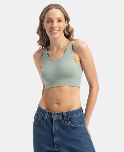 Wirefree Padded Tencel Lyocell Elastane Stretch Full Coverage Lounge Bra with Stay Fresh Properties and Removable Pads - Iceberg Green