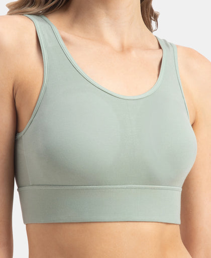 Wirefree Padded Tencel Lyocell Elastane Stretch Full Coverage Lounge Bra with Stay Fresh Properties and Removable Pads - Iceberg Green