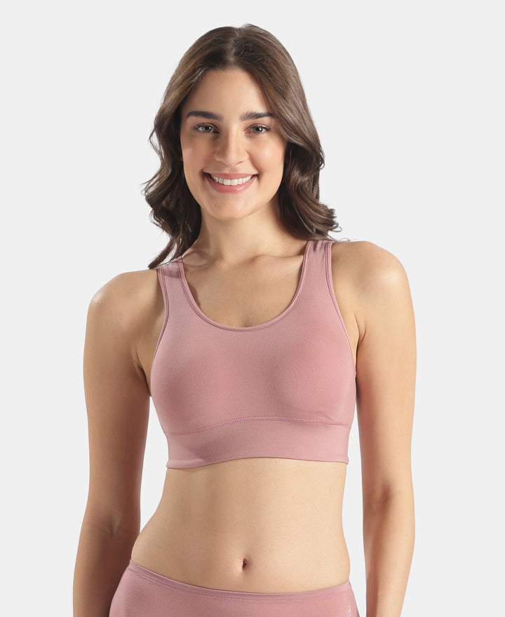Wirefree Padded Tencel Lyocell Elastane Stretch Full Coverage Lounge Bra with Stay Fresh Properties and Removable Pads - Nostalgia Rose