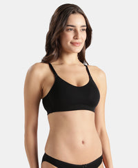 Wirefree Non Padded Tencel Lyocell Elastane Stretch Full Coverage Everyday Bra with Plush Lining Cups - Black