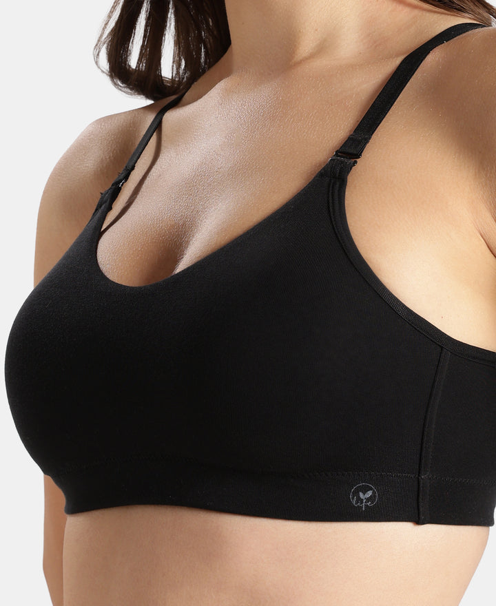 Wirefree Non Padded Tencel Lyocell Elastane Stretch Full Coverage Everyday Bra with Plush Lining Cups - Black