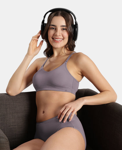 Wirefree Non Padded Tencel Lyocell Elastane Stretch Full Coverage Everyday Bra with Plush Lining Cups - Minimal Grey