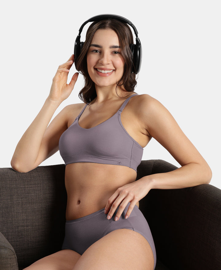 Wirefree Non Padded Tencel Lyocell Elastane Stretch Full Coverage Everyday Bra with Plush Lining Cups - Minimal Grey