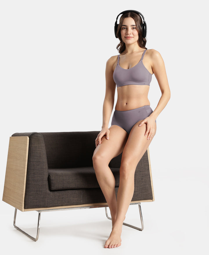 Wirefree Non Padded Tencel Lyocell Elastane Stretch Full Coverage Everyday Bra with Plush Lining Cups - Minimal Grey