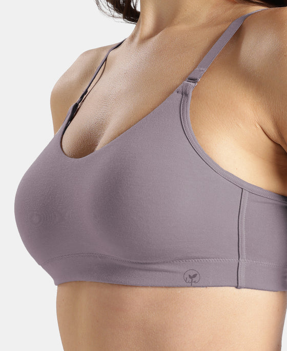 Wirefree Non Padded Tencel Lyocell Elastane Stretch Full Coverage Everyday Bra with Plush Lining Cups - Minimal Grey