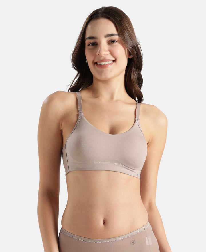 Wirefree Non Padded Tencel Lyocell Elastane Stretch Full Coverage Everyday Bra with Plush Lining Cups - Mushroom