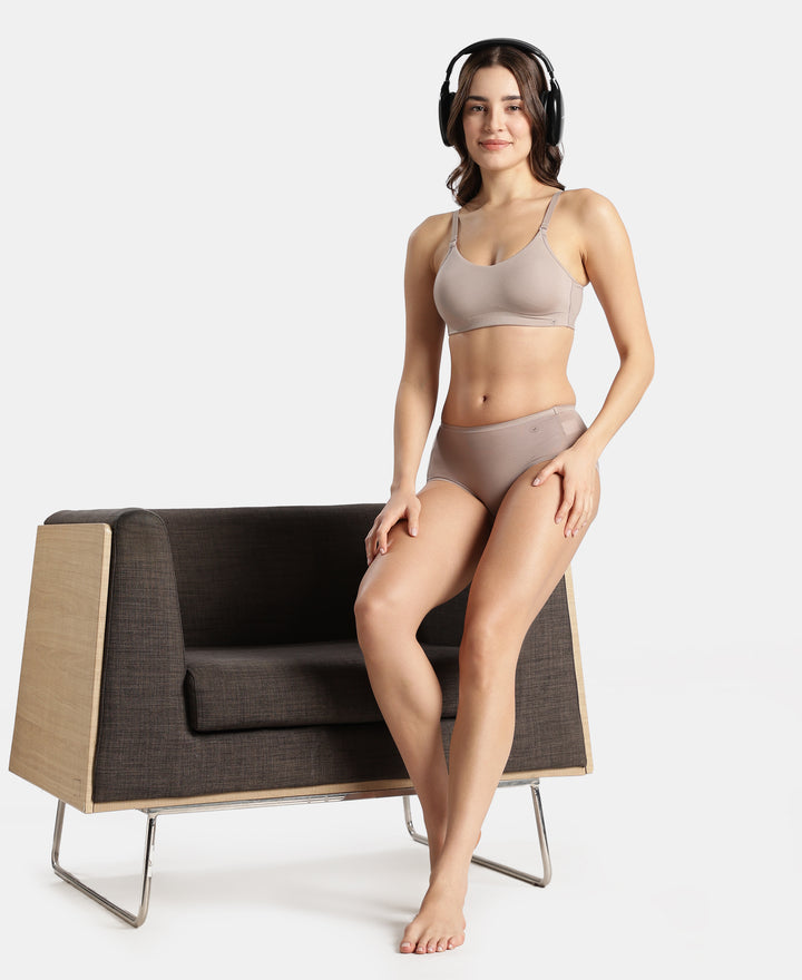 Wirefree Non Padded Tencel Lyocell Elastane Stretch Full Coverage Everyday Bra with Plush Lining Cups - Mushroom