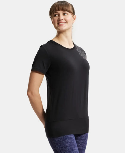 Tencel Lyocell Elastane Stretch Relaxed Fit Graphic Printed Half Sleeve T-Shirt - Black