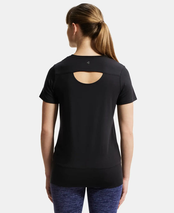 Tencel Lyocell Elastane Stretch Relaxed Fit Graphic Printed Half Sleeve T-Shirt - Black