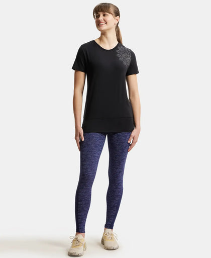 Tencel Lyocell Elastane Stretch Relaxed Fit Graphic Printed Half Sleeve T-Shirt - Black