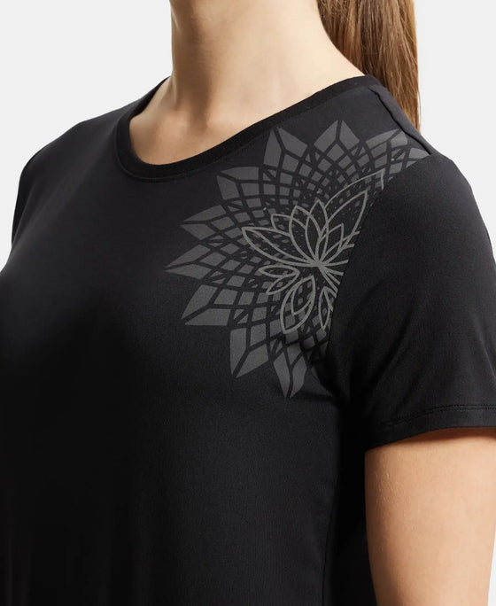 Tencel Lyocell Elastane Stretch Relaxed Fit Graphic Printed Half Sleeve T-Shirt - Black