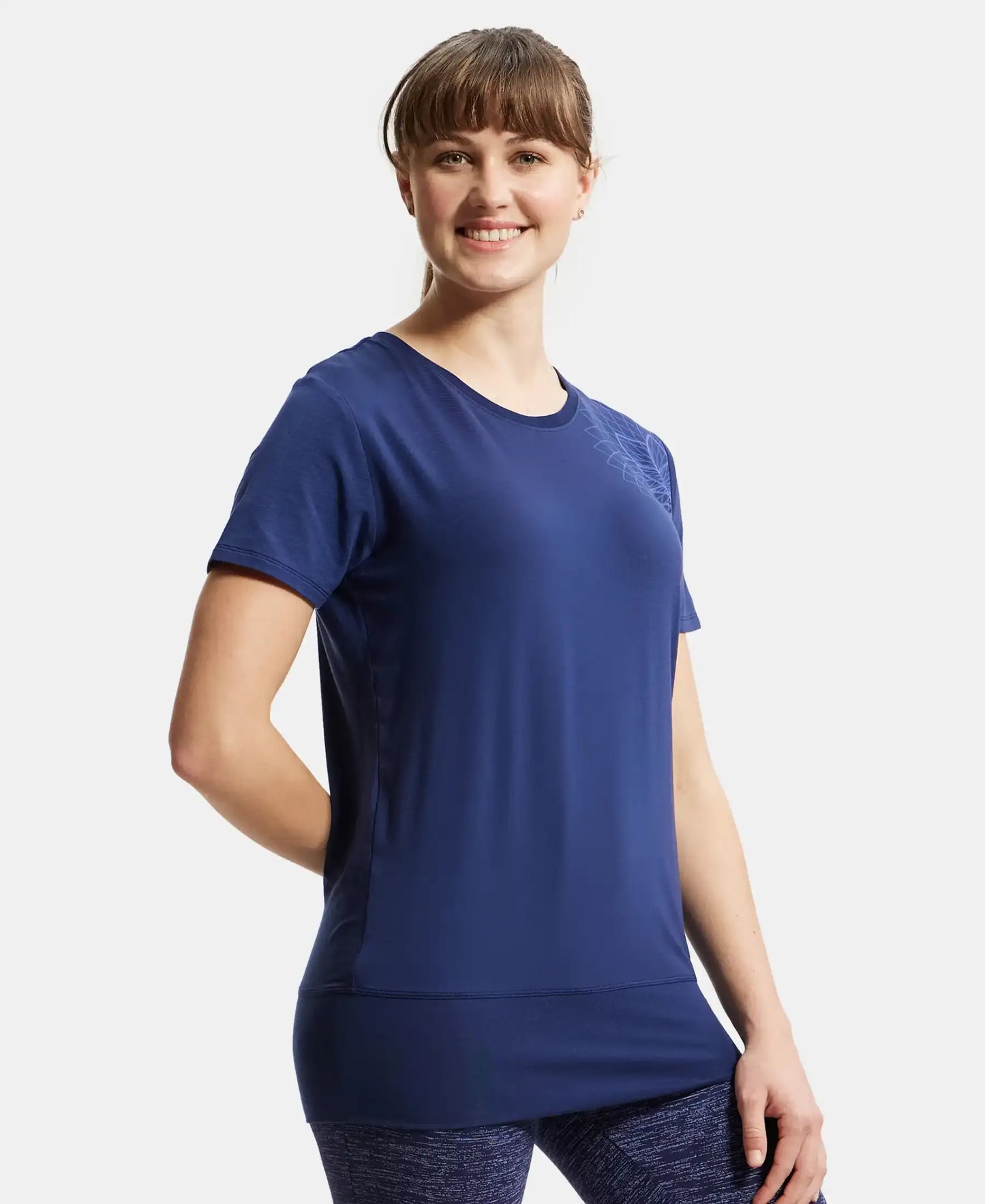 Tencel Lyocell Elastane Stretch Relaxed Fit Graphic Printed Half Sleeve T-Shirt - Medieval Blue