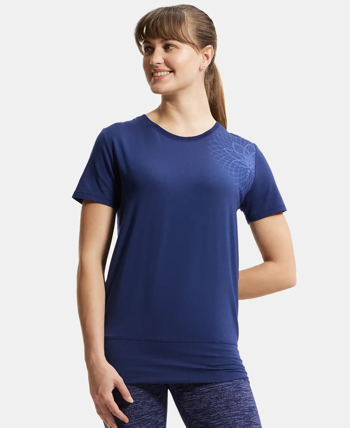 Tencel Lyocell Elastane Stretch Relaxed Fit Graphic Printed Half Sleeve T-Shirt - Medieval Blue