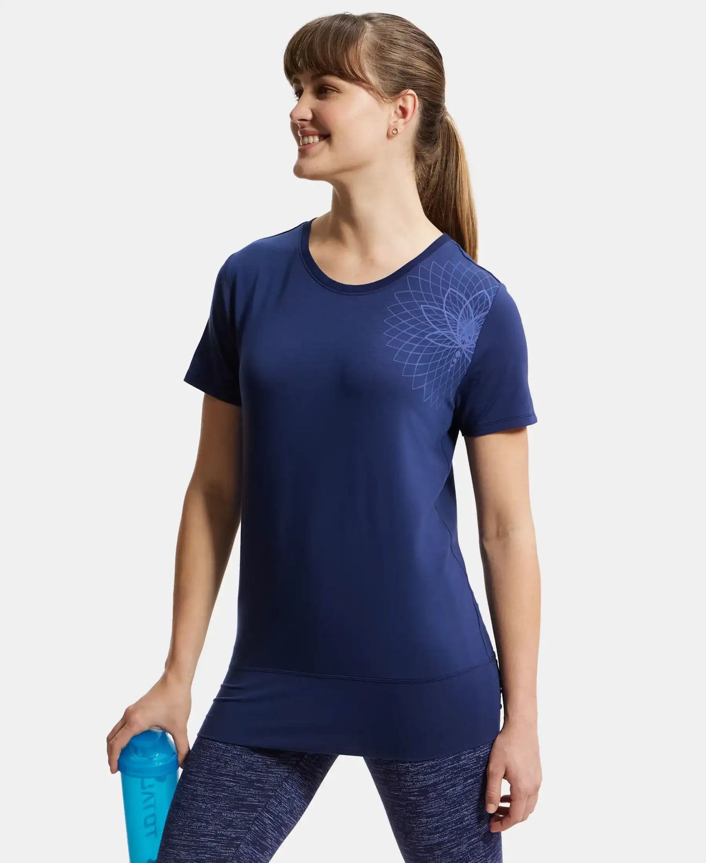 Tencel Lyocell Elastane Stretch Relaxed Fit Graphic Printed Half Sleeve T-Shirt - Medieval Blue