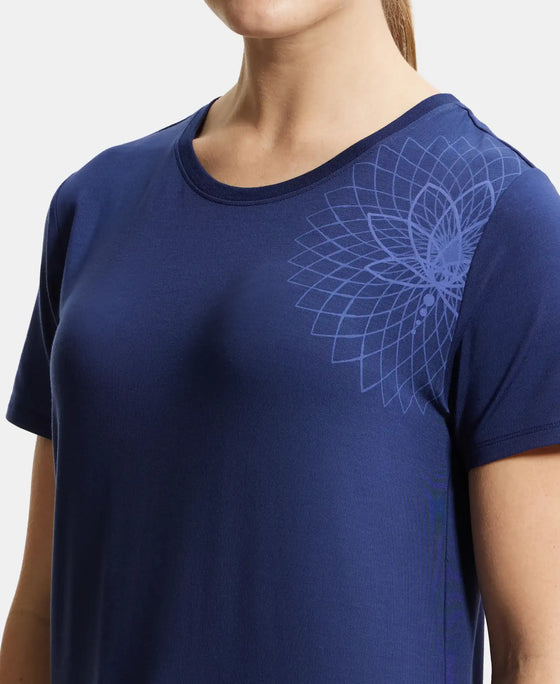 Tencel Lyocell Elastane Stretch Relaxed Fit Graphic Printed Half Sleeve T-Shirt - Medieval Blue