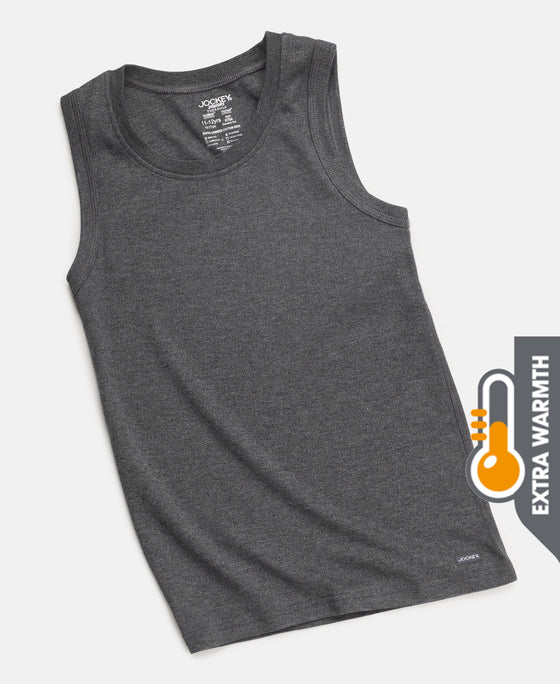 Extra Warmth Kid's Super Combed Cotton Rich Sleeveless Thermal Muscle Vest with StayWarm Treatment - Charcoal Melange